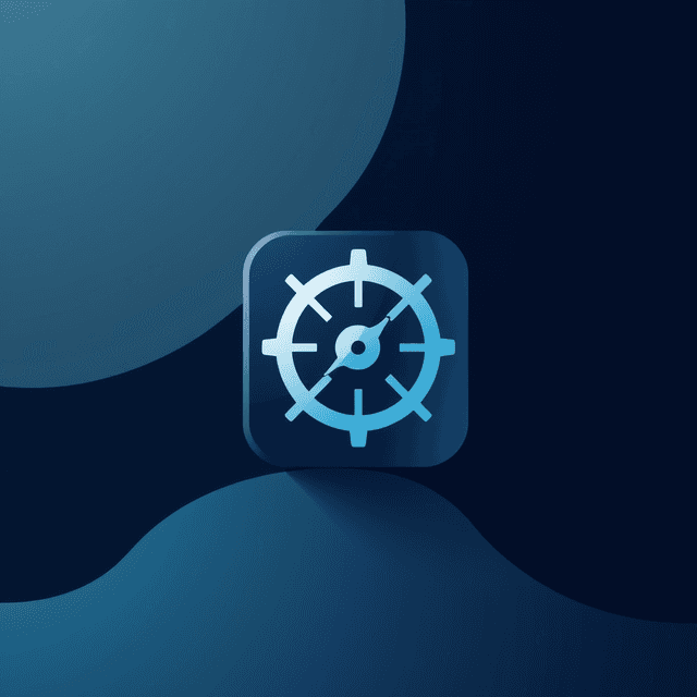 microsoft copilot icon, digital interface, abstract shapes, dark moody tones, editorial illustration