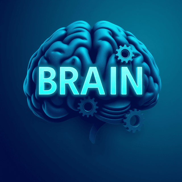 text, brain, gears, cool blue and teal tones, curious and analytical feel