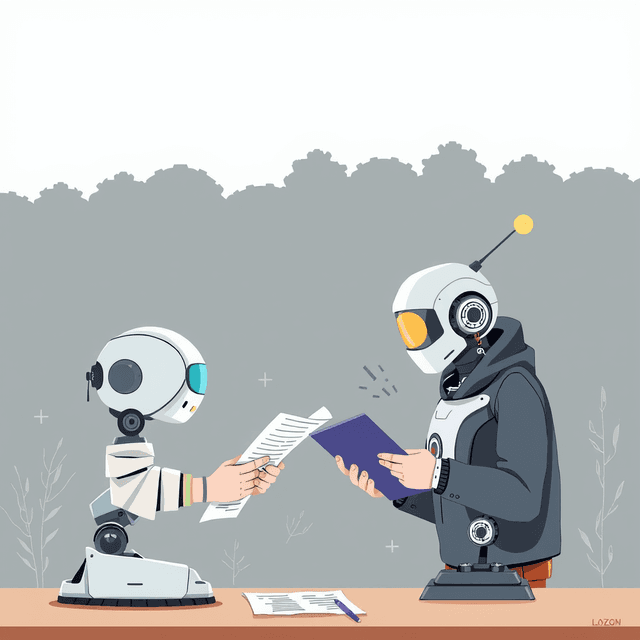 AI, student paper, rare insight, common misunderstanding, clean journalistic illustration, curious and analytical feel