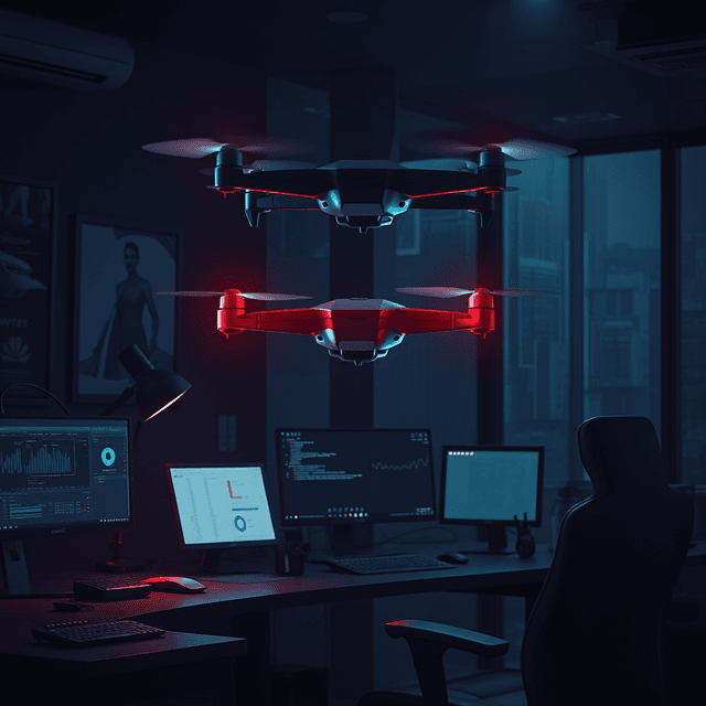 drone, office, computer, futuristic, dark moody tones