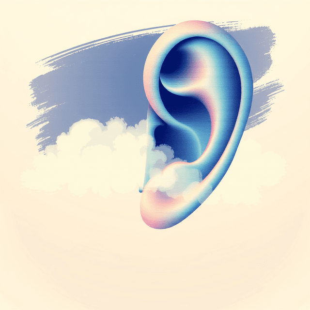 noise, smudge, ear, cloud, Clean editorial illustration with digital decay, smooth gradients interrupted by the scan line