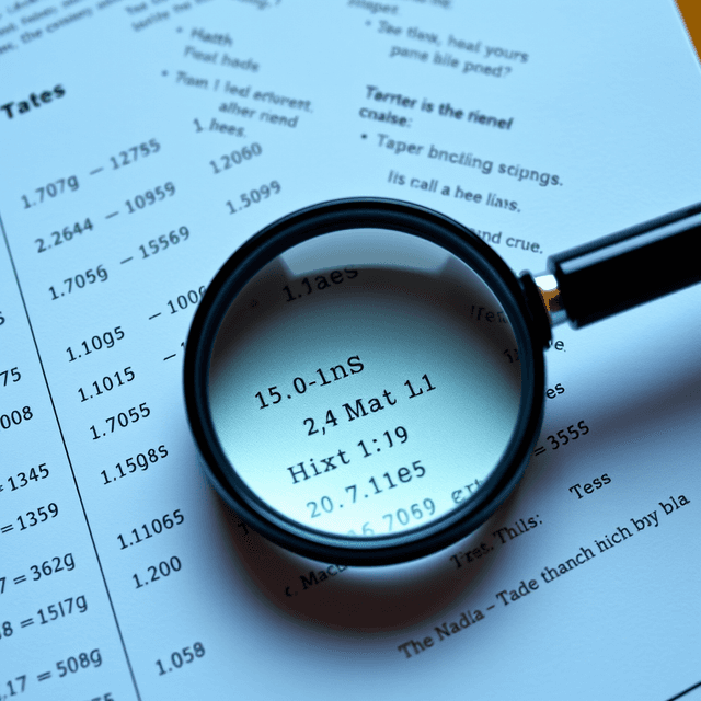 test paper, math problems, reading passage, magnifying glass, curious and analytical feel, cool blue and teal tones