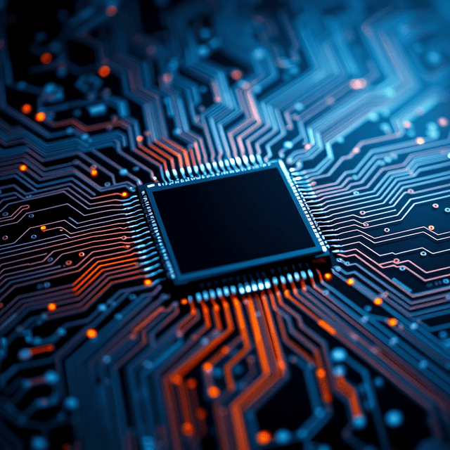 computer chip, network lines, abstract code, sharp tech-noir photography style, cool steel blues