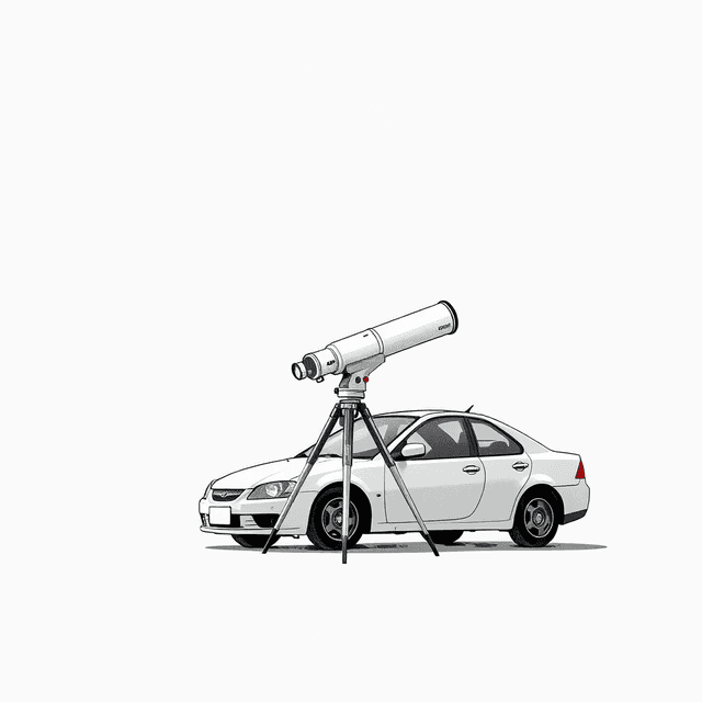 telescope, noise, pixels, car, Clean editorial illustration with digital decay, smooth gradients interrupted by the scan