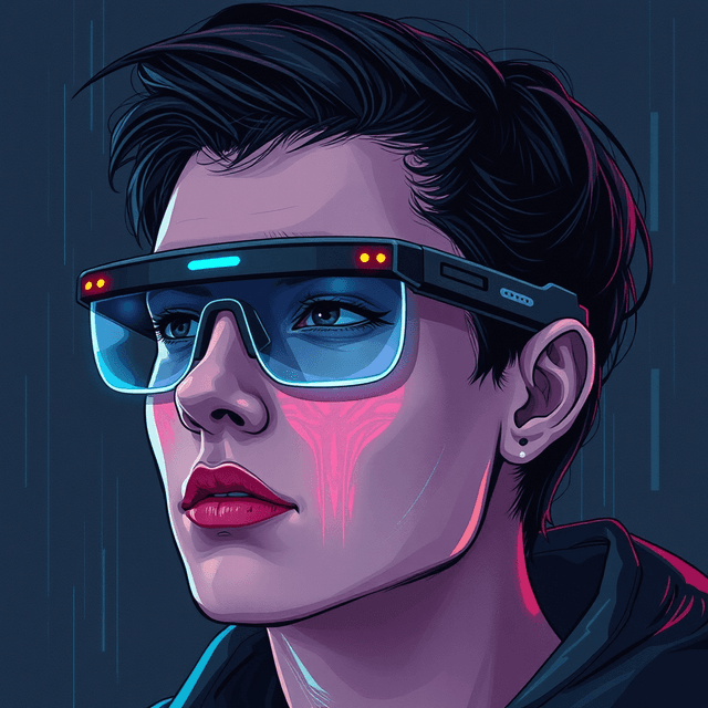 facial recognition glasses, augmented reality, social anxiety, futuristic tech, dark moody tones, editorial illustration