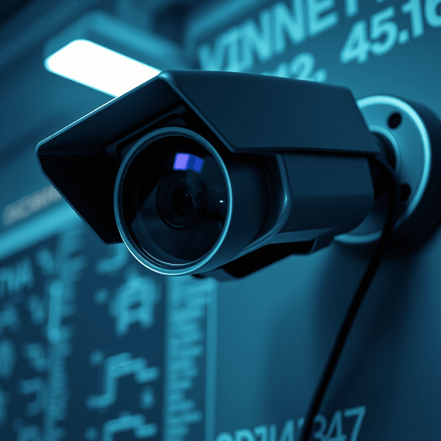surveillance camera, data stream, legal document, sharp tech-noir photography style, cool steel blues