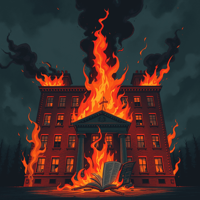 letters, fire, building, magazine, anger, dark moody tones, editorial illustration