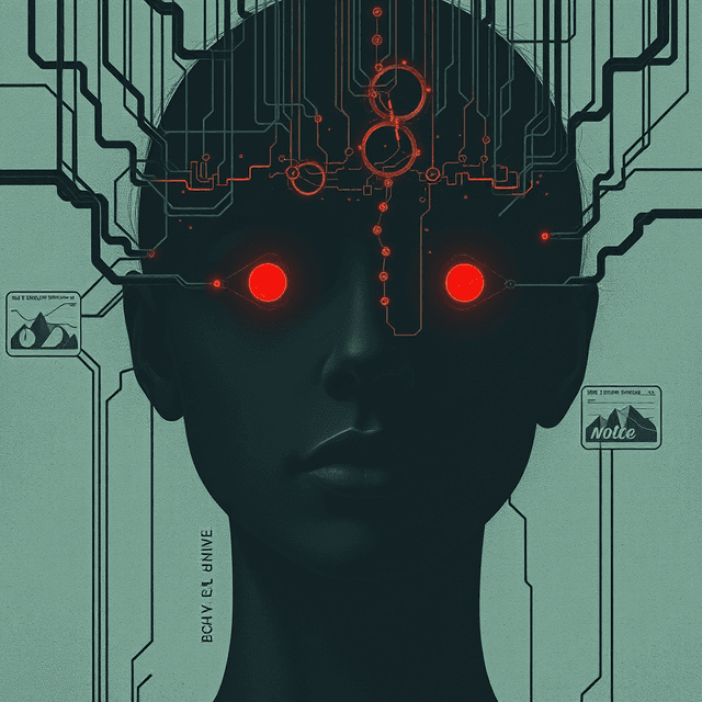 digital scarcity, human behavior, AI, archive, dark moody tones, editorial illustration