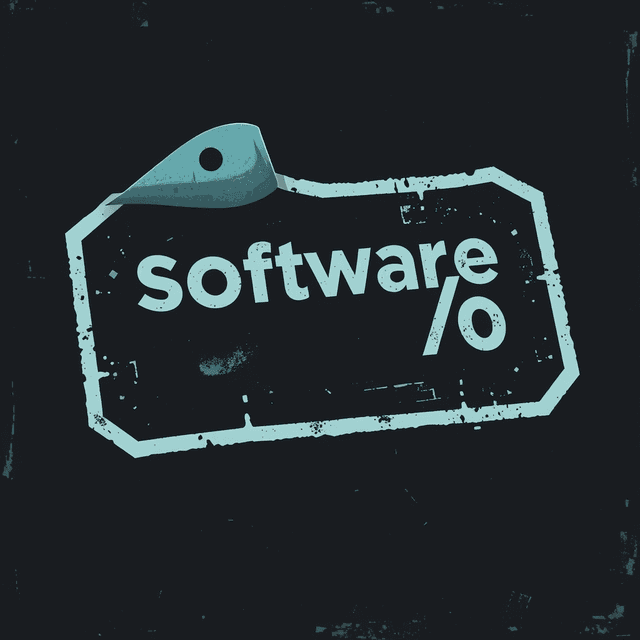software development, discount sticker, digital artifacts, dark moody tones, editorial illustration