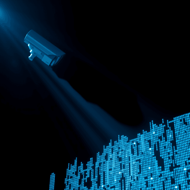 digital shadow, NSA, government, surveillance, data, sharp tech-noir photography style, cool steel blues and white