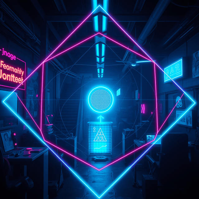 scene graph, image analysis, geometry, digital decay, neon cyan accent