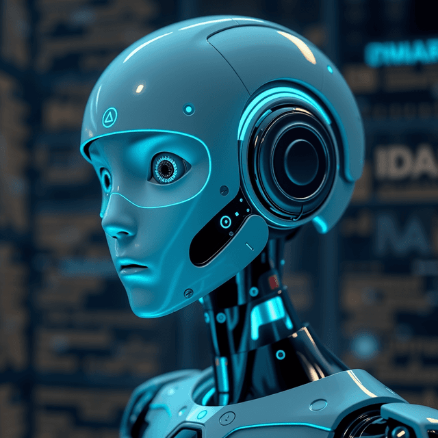 AI agent, data, knowledge base, cool blue and teal tones, curious and analytical feel