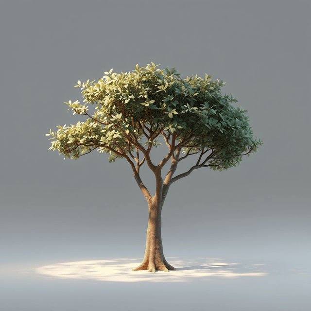 3D render, tree, leaves, lighting, Waypoint 1.5, Clean editorial illustration with digital decay, smooth gradients