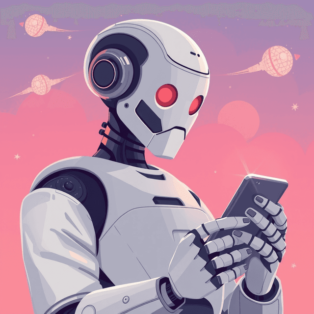 robot, customer service, AI, clean editorial illustration, digital decay