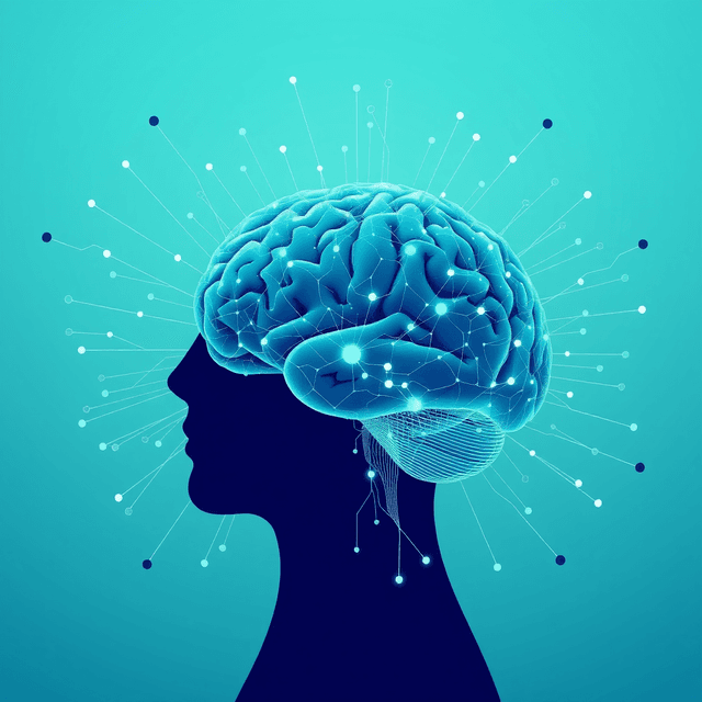 brain map, neural network, data points, curious and analytical feel, cool blue and teal tones