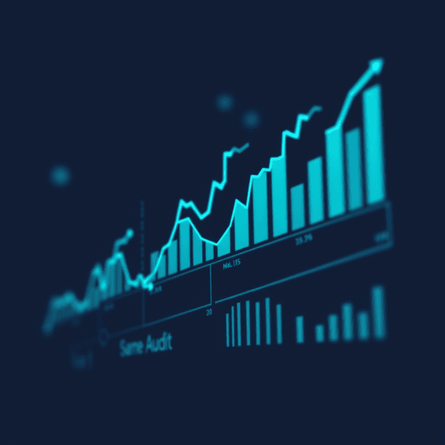 AI, finance, data, audit report, cool blue and teal tones, curious and analytical feel