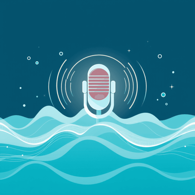 AI voice, sound waves, natural language, clean journalistic illustration, cool blue and teal tones