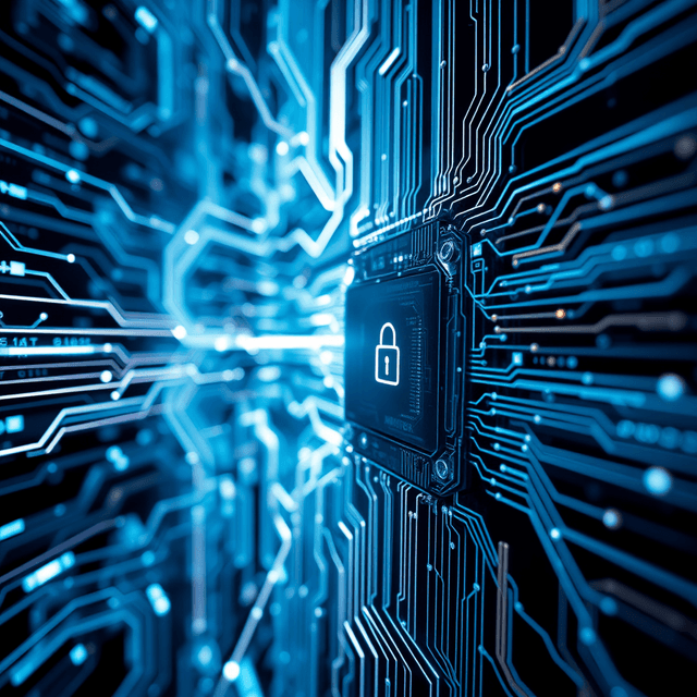 quantum computer, data stream, encryption, sharp tech-noir photography style, cool steel blues and white highlights