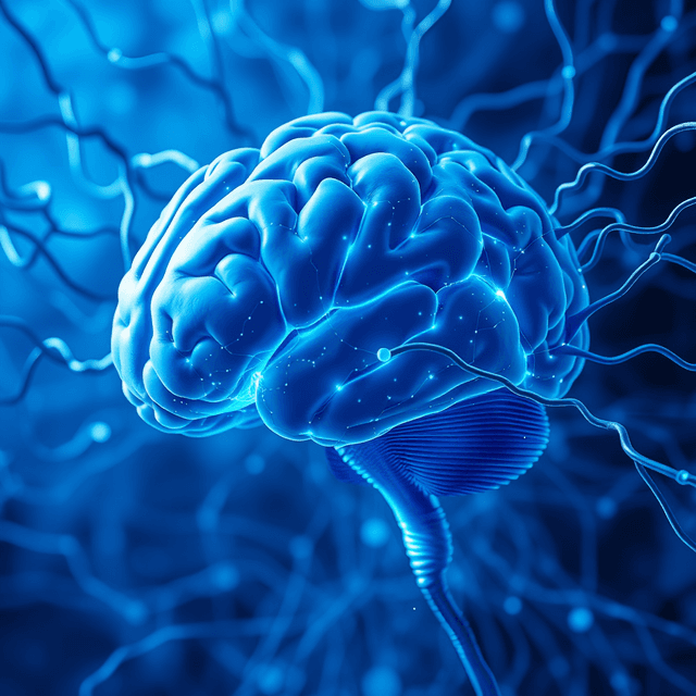 neural network, brain, flowing data, cool blue tones, curious and analytical feel