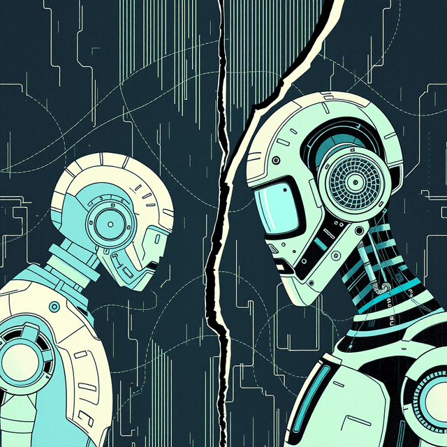 AI video generation, two-step process, broken pipeline, clean editorial illustration, digital decay, scan line artifacts