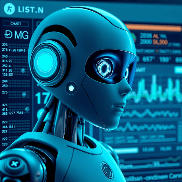 AI chatbot, medical chart, digital interface, curious and analytical feel, cool blue and teal tones