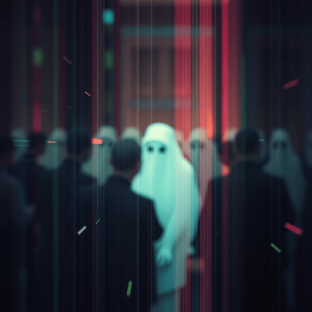 focus group, abstract data, ghost, digital decay, scan line artifacts, chromatic aberration