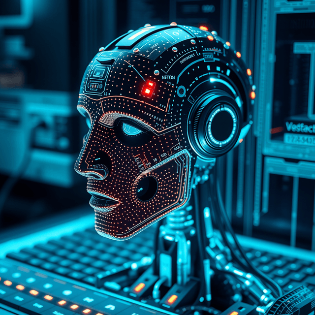 AI model, node graph, computer interface, digital decay, neon cyan accent