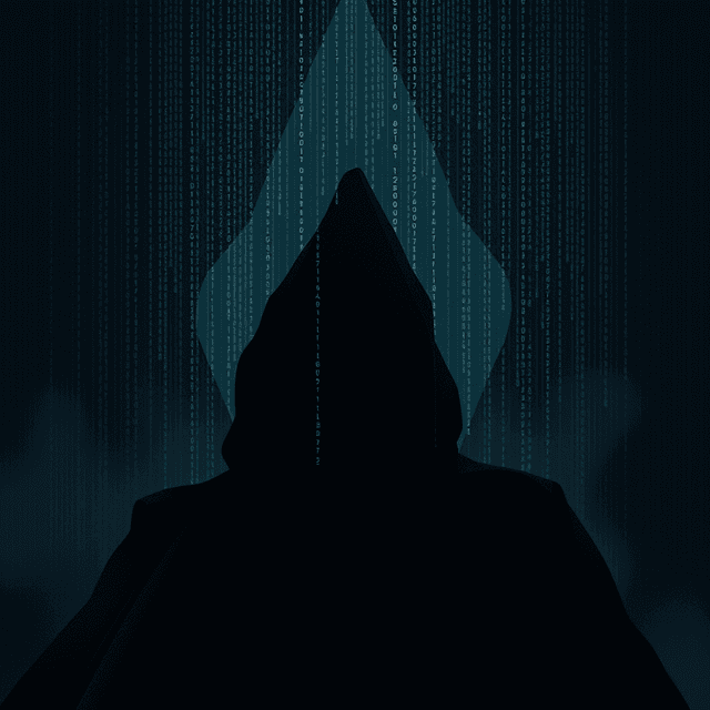 code, abstract shapes, digital, dark moody tones, editorial illustration