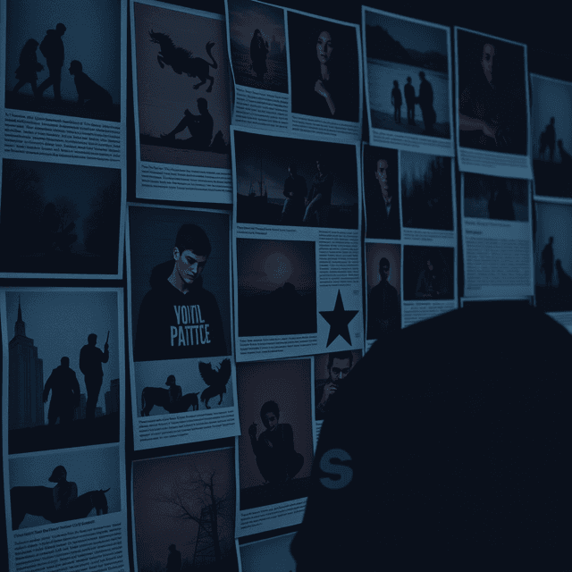 digital pinboard, curated content, attention span, focus, dark moody tones, editorial illustration