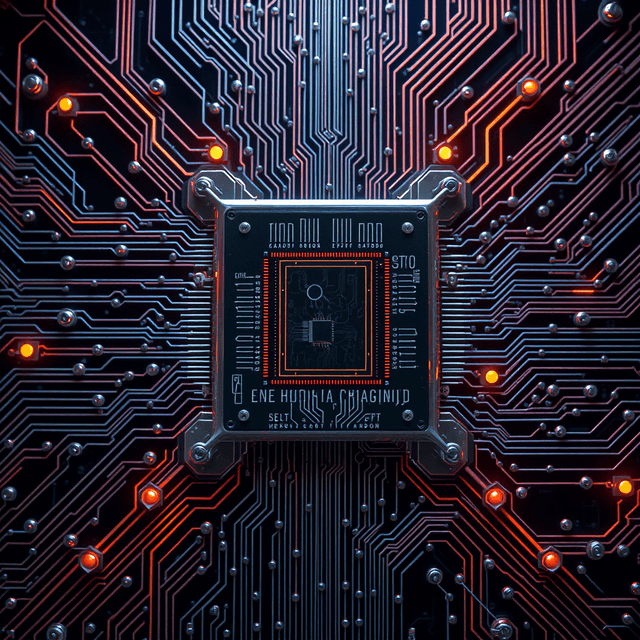 quantum computer, circuit board, data encryption, sharp tech-noir photography style, cool steel blues