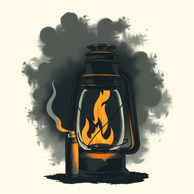 fire, kerosene jug, lighter, dark moody tones, editorial illustration