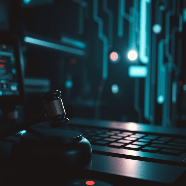 internet law, digital space, legal document, sharp tech-noir photography style, cool steel blues