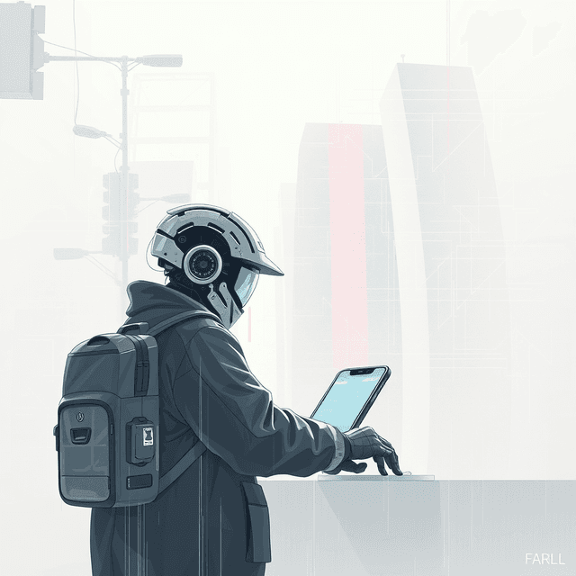 human hustle, AI grind, creative tools, workflow, Clean editorial illustration with digital decay, smooth gradients