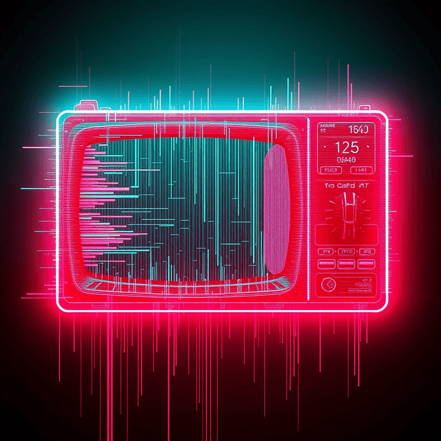 video model, glitch, corrupted data, neon cyan, clean editorial illustration, digital decay