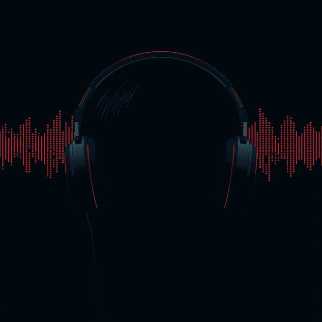 headphones, sound waves, quietude, dark moody tones, editorial illustration