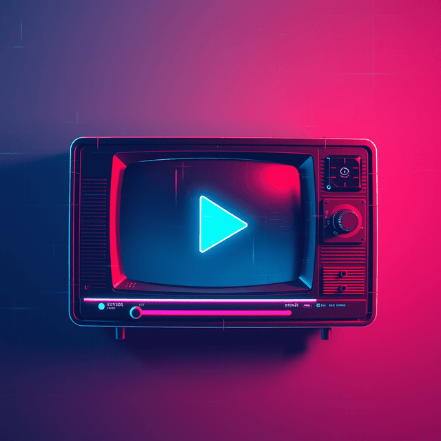 video player, compression artifacts, digital decay, neon cyan, clean editorial illustration