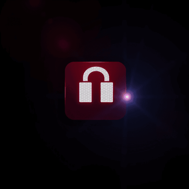 internet shutdown, red button, dark background, cool steel blues, lens flare accents