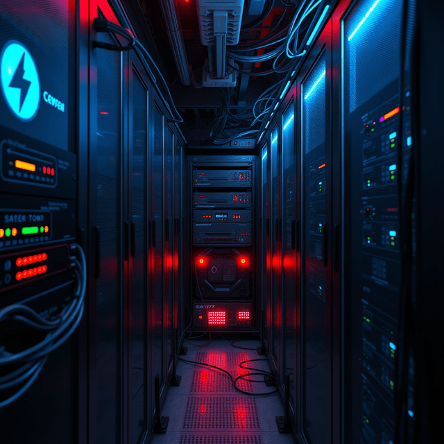 Wan2.7, server rack, glowing cables, digital decay, neon cyan