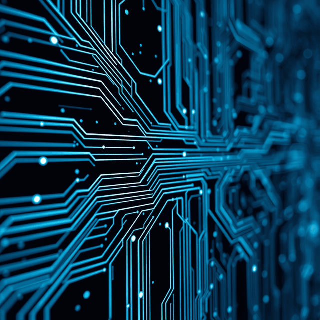 circuit board, network lines, abstract data, sharp tech-noir photography style, cool steel blues