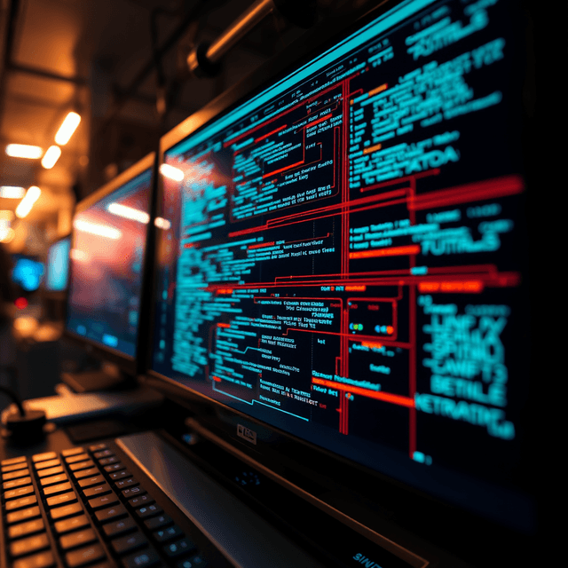 software interface, data streams, abstract network, sharp tech-noir photography style, cool steel blues